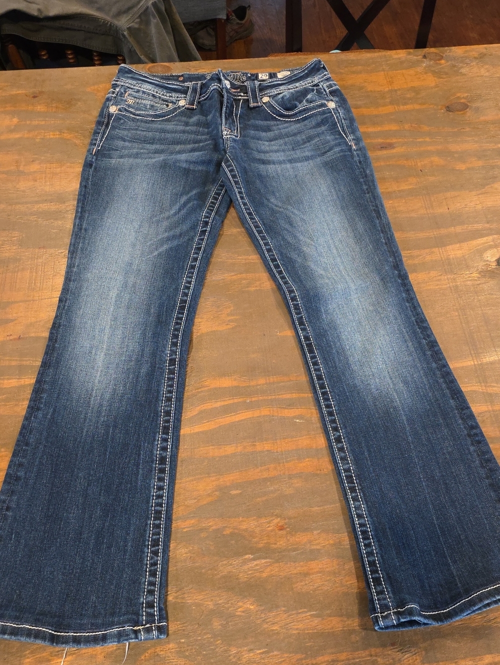 Women's Dark Blue Flare Jeans - Mid-Rise Stretch